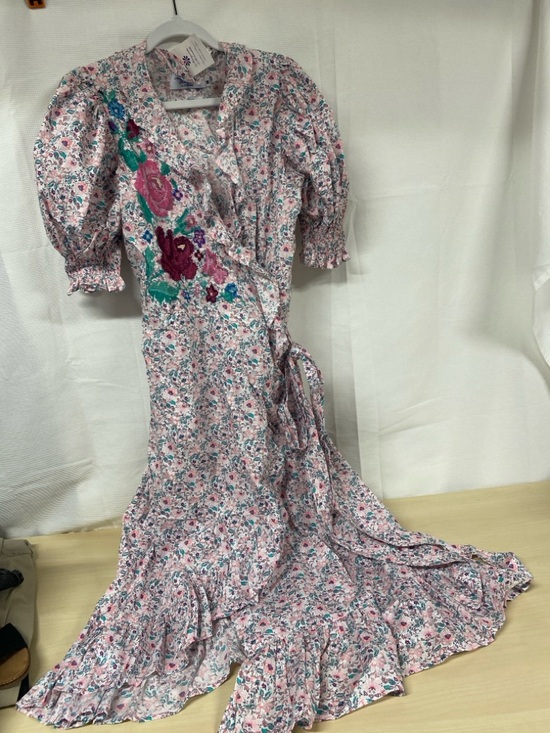 Margarita Mercantile Dresses & Skirts - Floral Cross stitch Wrap Maxi Dress with Puff Sleeves